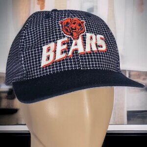 90'S CHICAGO BEARS Logo Athletic Embroidered Checkered Grid Strapback Hat